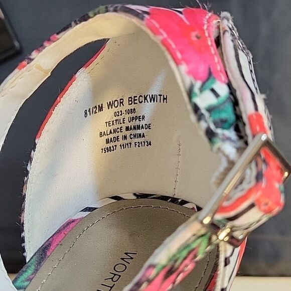 WORTHINGTON MULTI-COLOR BECKWITH FLORAL  ADJUSTABLE BUCKLE ANKLE STRAP SANDAL - Picture 13 of 14